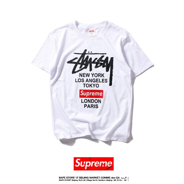 Supreme Stussyコラボ Tシャツ 半袖 プリントロゴ tシャツ メンズ 