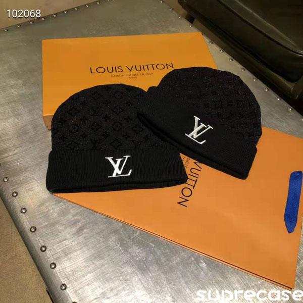 売りお値下 ルイヴィトン VUITTON LOUIS ニット帽 帽子 ロゴ LV ブラック ニットキャップ/ビーニー