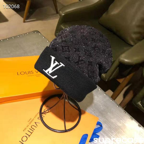 割引モール LOUIS VUITTON ルイヴィトン ニット帽 ブラック LV ロゴ 帽子 ニットキャップ/ビーニー