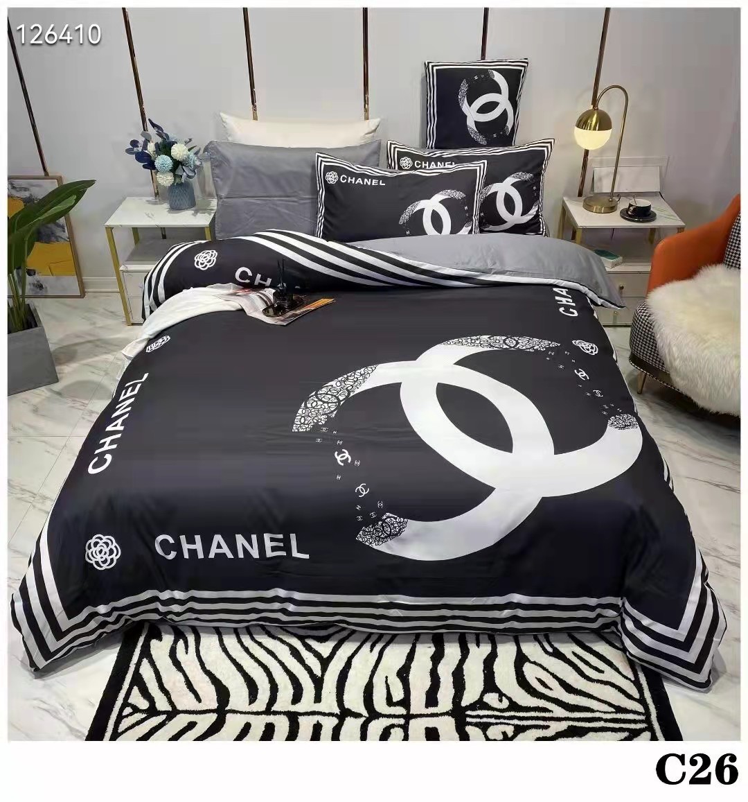 CHANEL 布団カバー ダブルサイズ シャネル 寝具 掛け布団カバー 4点