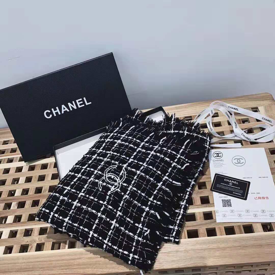 シャネル ストール 大判サイズ マフラー chanel チェック柄 ブラント