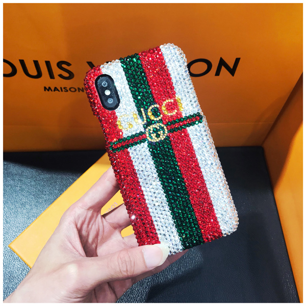 グッチ iphone xs maxケース キラキラ iphone xr/xsケース ブラント スワロフスキー風 アイフォンxケース レディース  GUCCI iphone 8/7/6 plusケース ラインストーンケース 送料無料