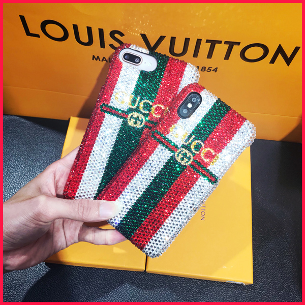 グッチ iphone xs maxケース キラキラ iphone xr/xsケース ブラント スワロフスキー風 アイフォンxケース レディース  GUCCI iphone 8/7/6 plusケース ラインストーンケース 送料無料