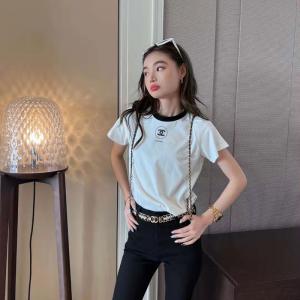 シャネル ｔシャツ 半袖 女性 可愛い Tシャツ ブランド 短袖 シャツ上着 chanel ティーシャツ 黒 白 夏服 カジュアル 送料無料