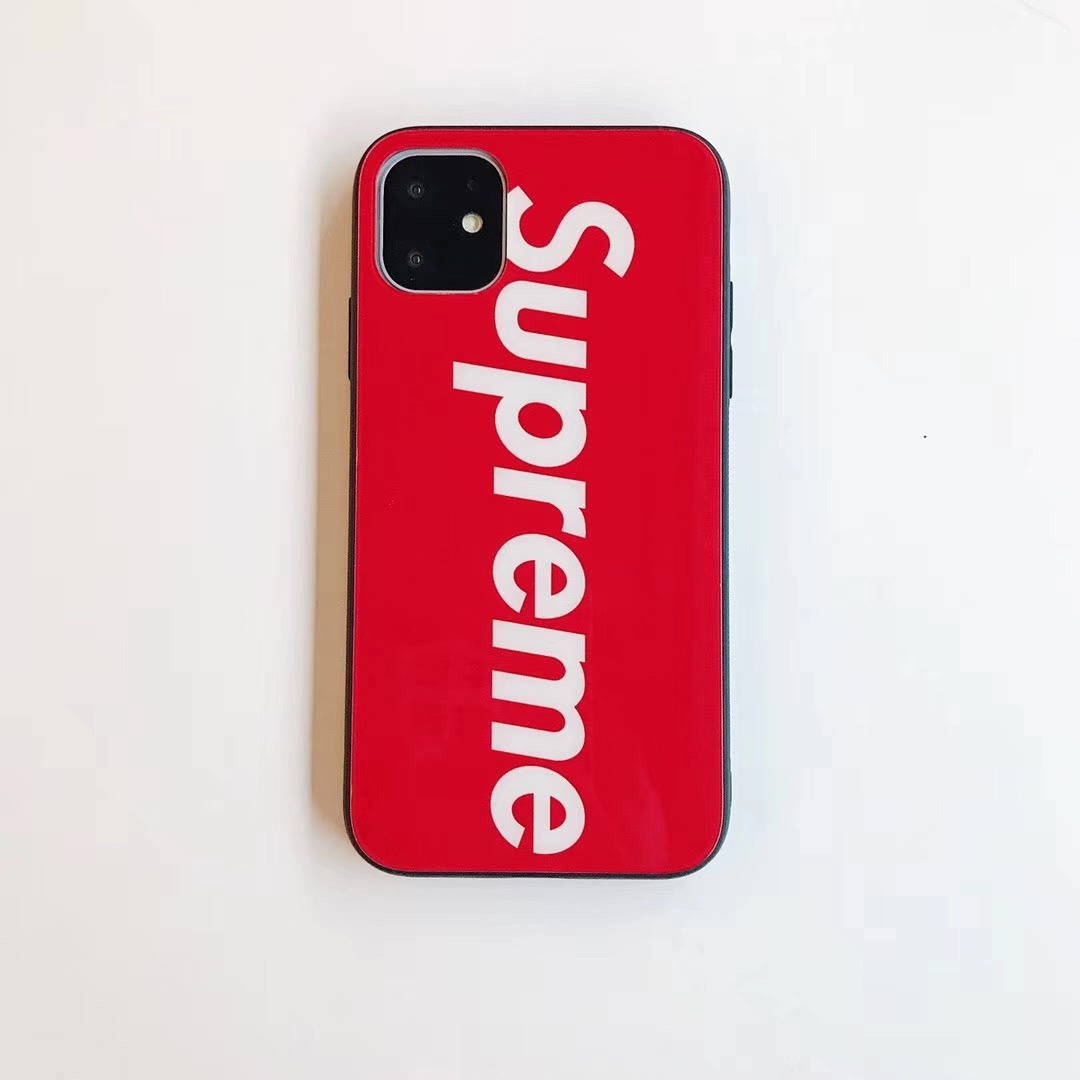 Supreme iPhone13/13pro/12/12 Pro/11/11 Pro ケース 背面ガラス ペア