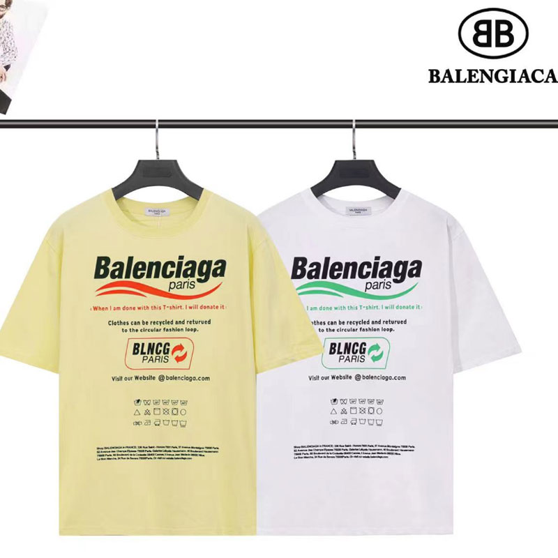 BALENCIAGA Tシャツ プリント 男女兼用 バレンシアガ ペアルック ティーシャツ 半袖 コットン