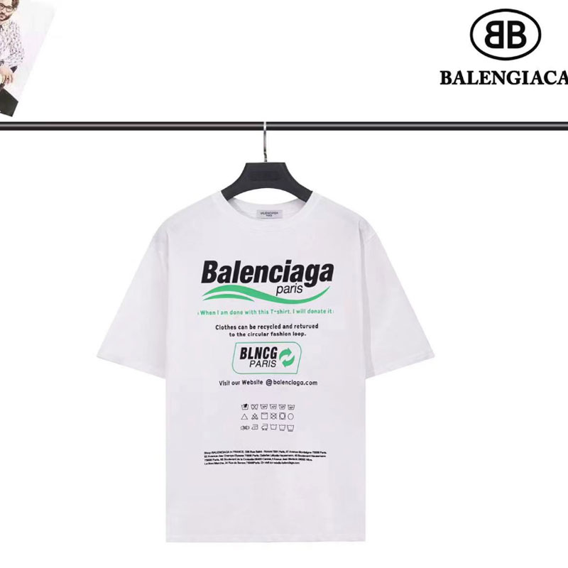 BALENCIAGA Tシャツ プリント 男女兼用 バレンシアガ ペアルック ティーシャツ 半袖 コットン