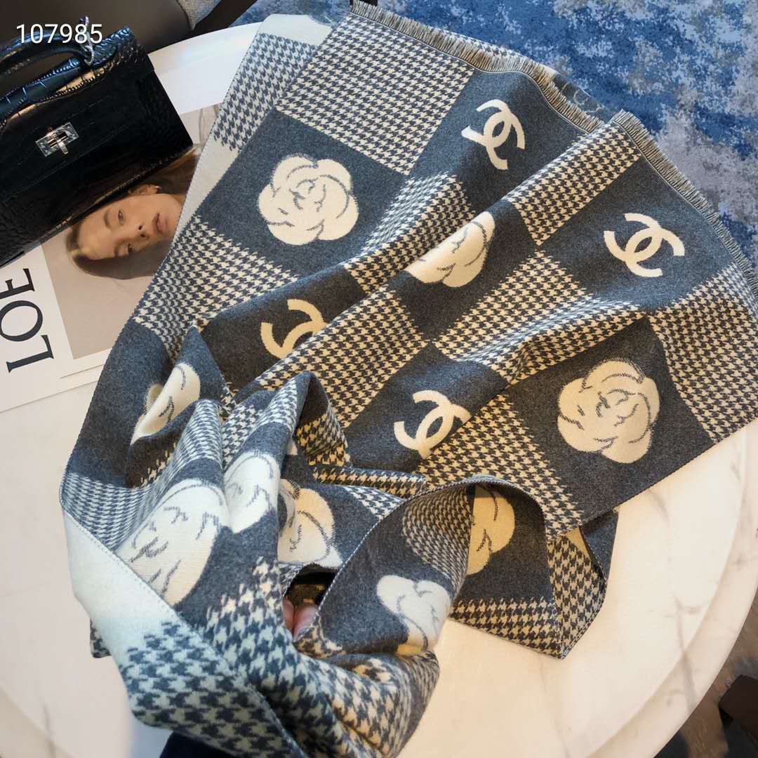 シャネル ストール カメリア チェック柄 CHANEL マフラー 大判
