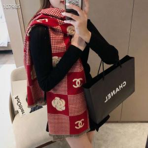 シャネル ストール カメリア チェック柄 CHANEL マフラー 大判ストール レディース向け ネックウォーマー