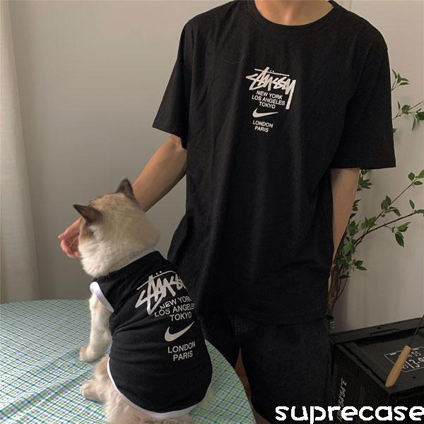 ステューシー ナイキ コラボ ペア犬服 Tシャツ ドッグウェア 犬と