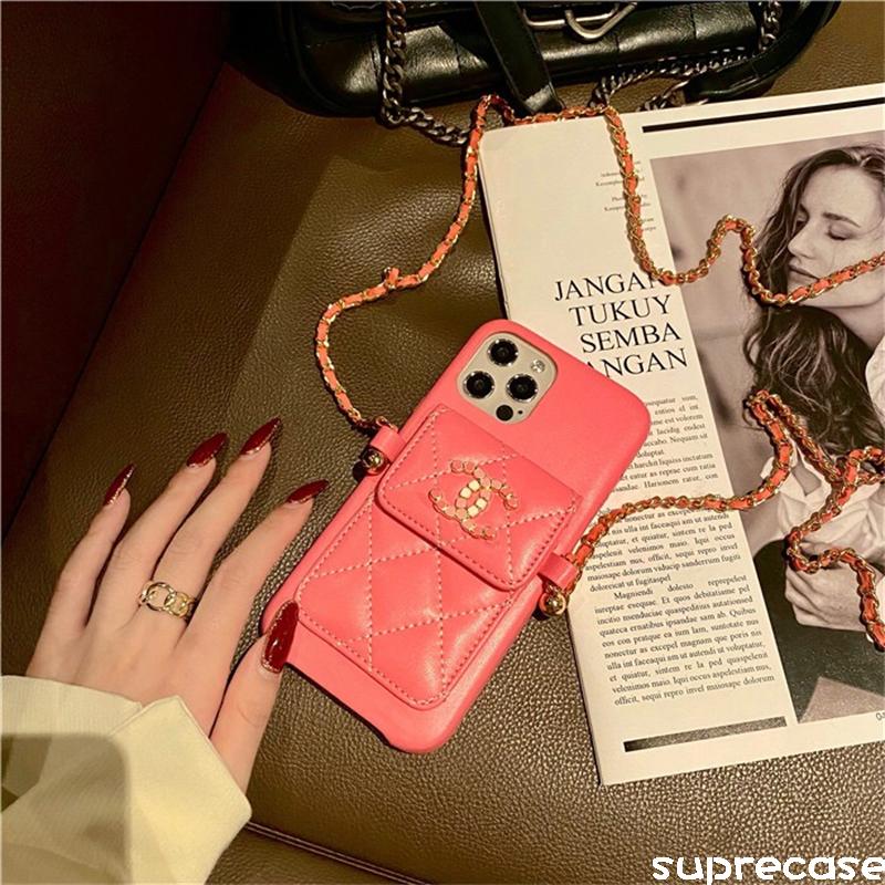 オシャレ Chanel iPhone14/14pro/13/13pro maxケース ショルダーチェーン付き 斜めがけ シャネル  iPhone12/12proカバー アイフォン11/11pro/11pro maxケース カード入れ