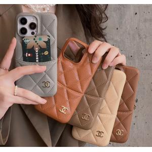 CHANEL オレンジ キルティング ケース シャネル iPhone15/14 Plusケース マトラッセ風 Chanel iPhone15 Pro