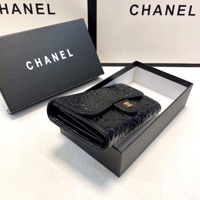 シャネル ココマーク カメリア 長財布 CHANEL 二つ折り 長財布
